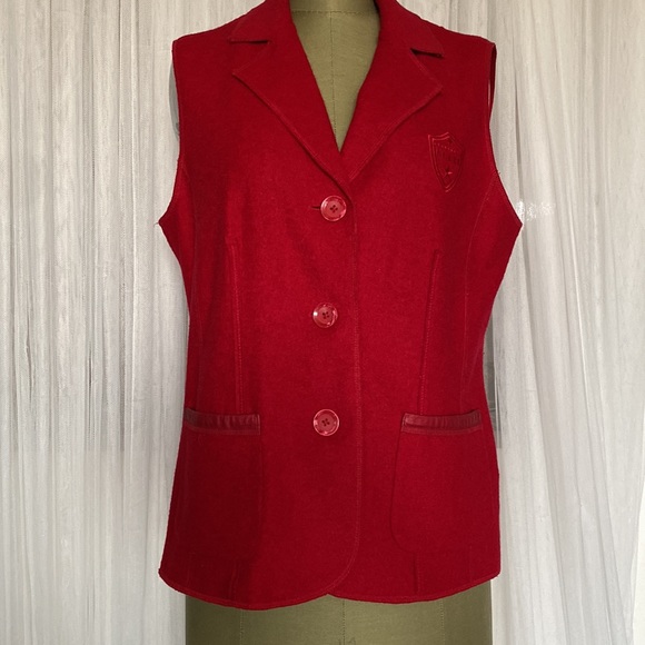 Vtg Erfo red vest, button down, pockets, blend polyester/wool Size L - Picture 11 of 17